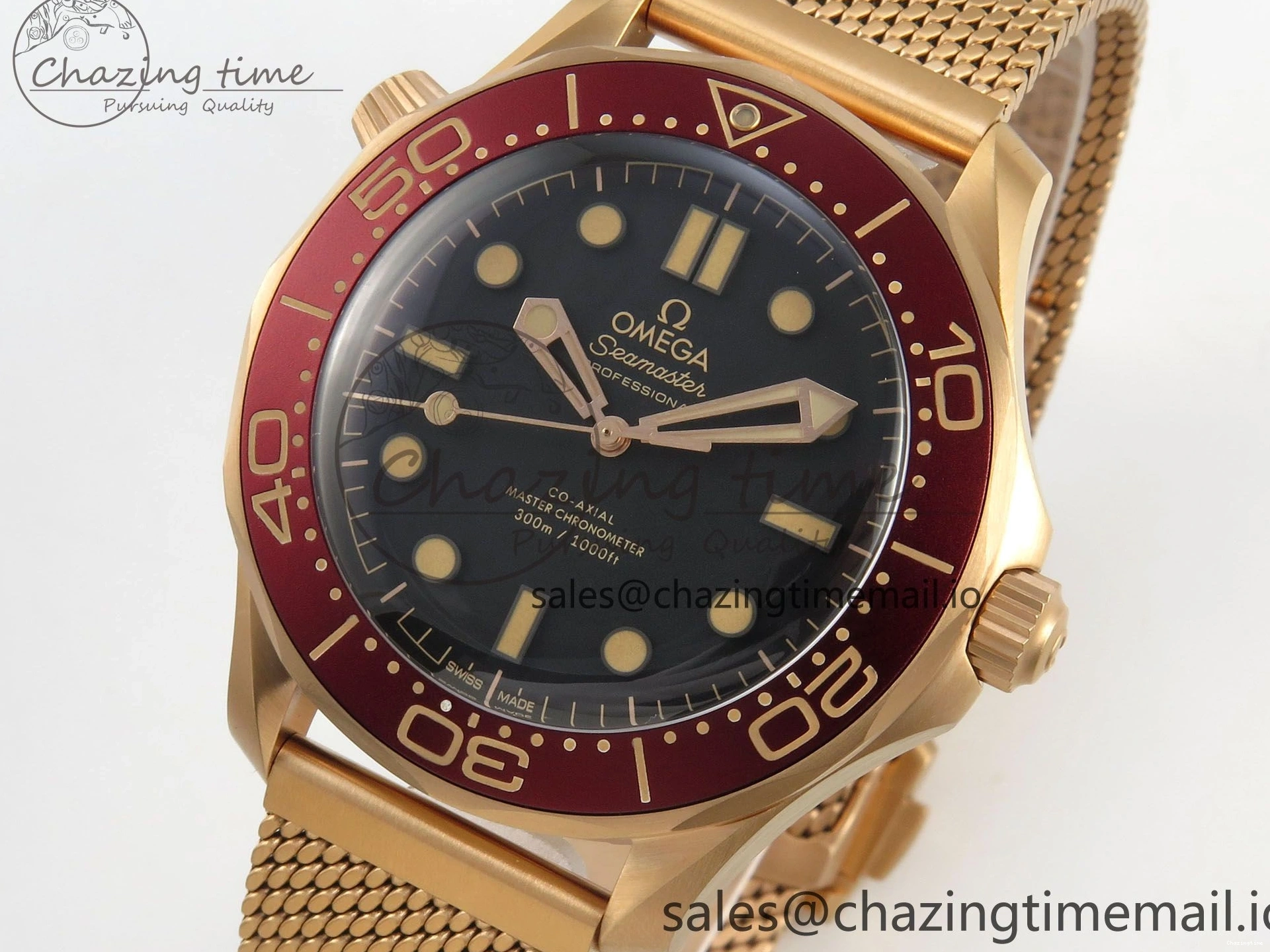 0226 Stylish Seamaster 300M Diver Rose Gold VSF 1:1 Best Edition Black Dial on Mesh Bracelet A 7662